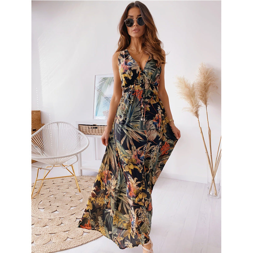 Damen Maxikleid V-Ausschnitt Elastisch