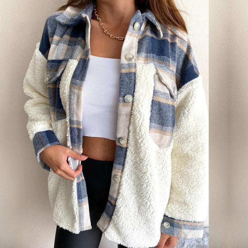 Damen Sherpa-Jacke Karo-Design