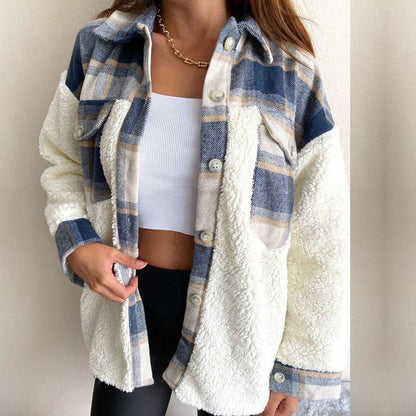 Damen Sherpa-Jacke Karo-Design