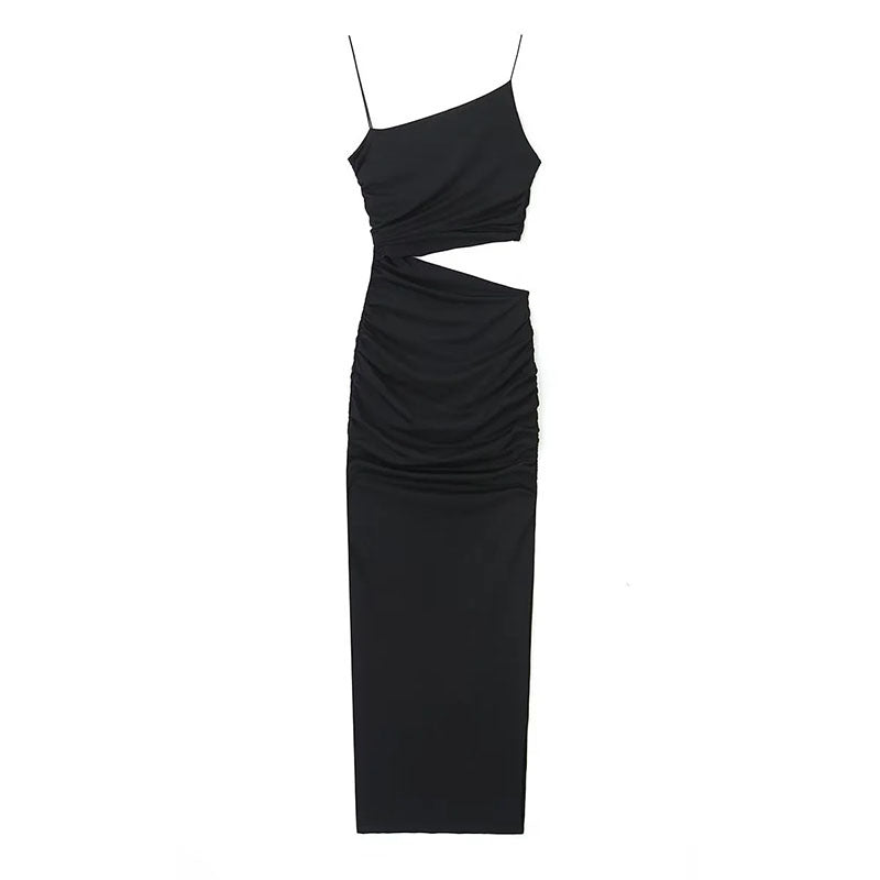 Damen Maxikleid Asymmetrisch Raffung Cut-Out