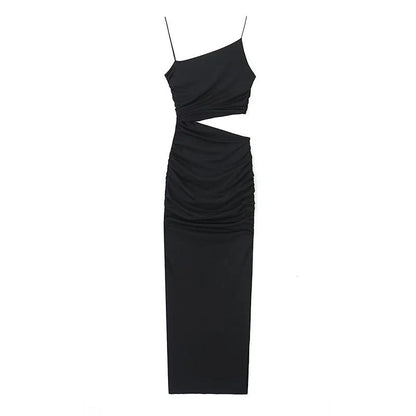 Damen Maxikleid Asymmetrisch Raffung Cut-Out