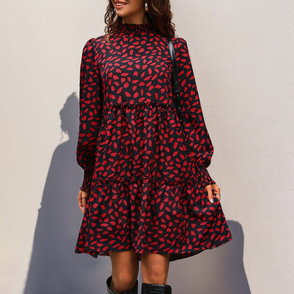 Damen Midi-Kleid mit Rüschendetails Langarm