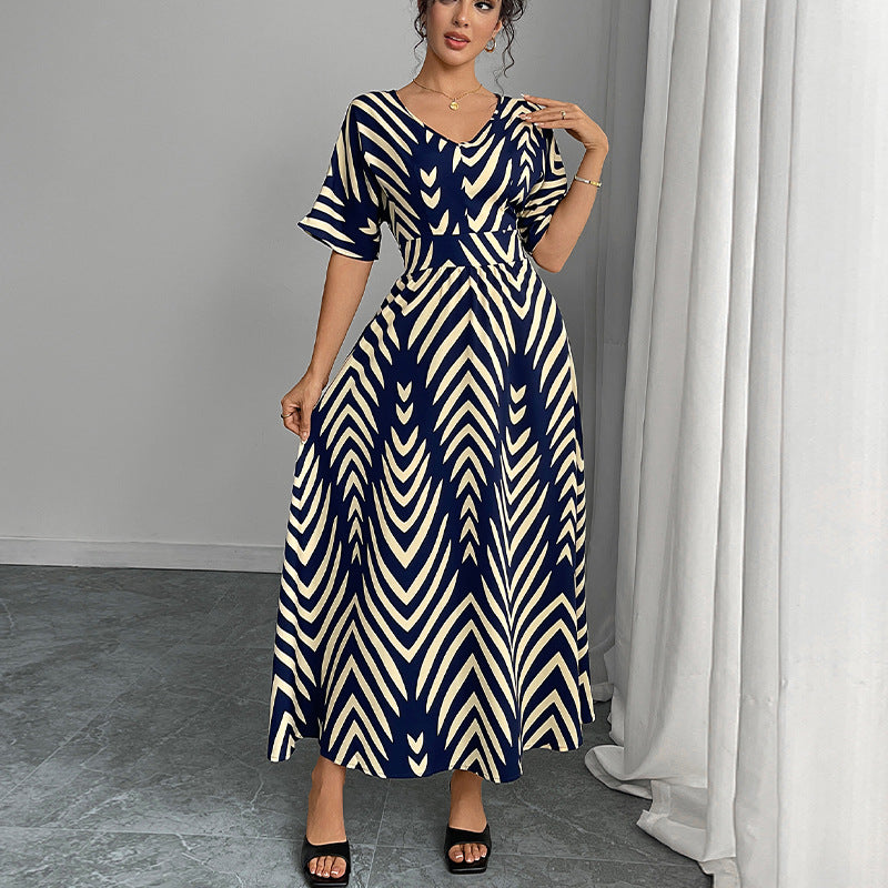 Damen Maxikleid V-Ausschnitt Geometrisches Muster Norvielle