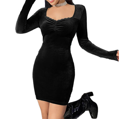 Damen Minikleid Raffung Quadrat-Ausschnitt Norvielle