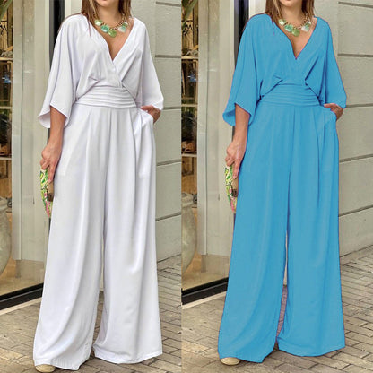Damen Jumpsuit Weites Bein Elegant Wickeloberteil Norvielle
