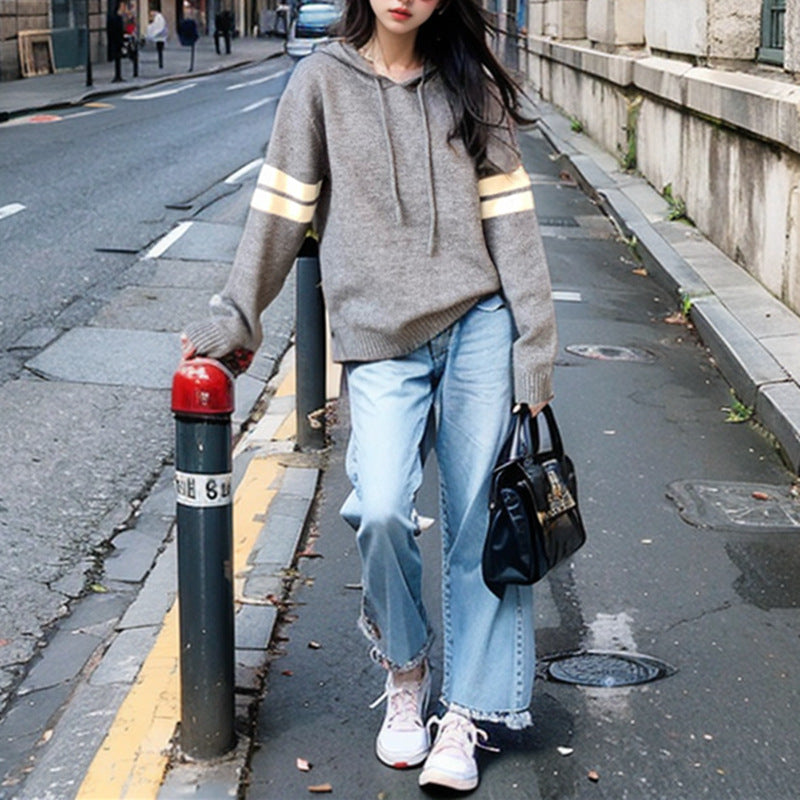 Damen Kapuzenpullover Streifen Norvielle