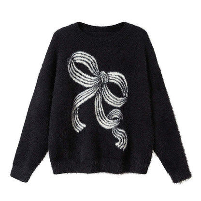 Damen Pullover Weiches Material Schleifenmuster Norvielle