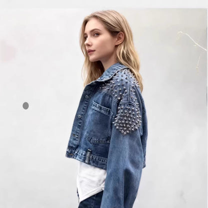 Damen Denimjacke Nietenverzierungen