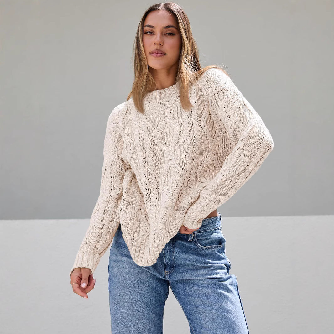 Damen Pullover Grobgestrickt Zopfmuster Norvielle