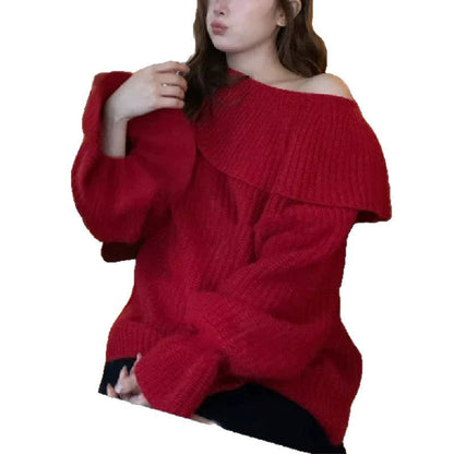 Damen Off-Shoulder Pullover Grobstrick Norvielle