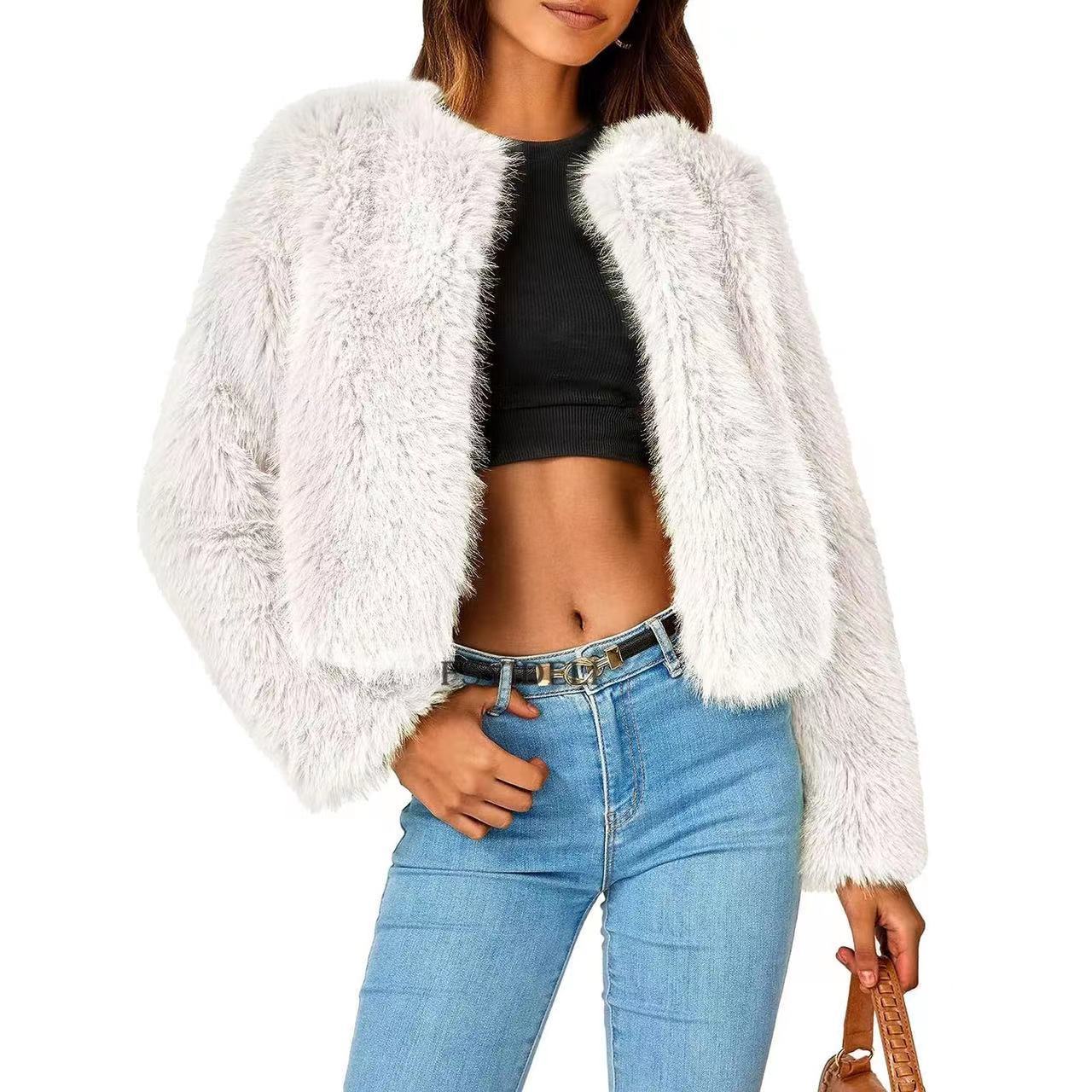Damen Fleecejacke Fell-Design Voluminöse Ärmel Norvielle
