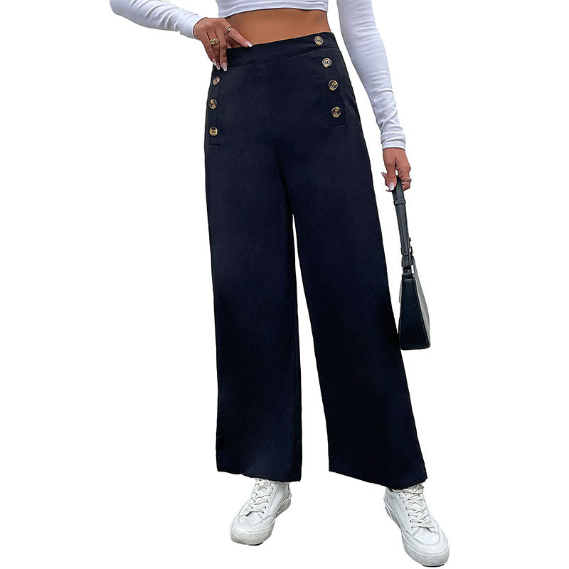 Damen Palazzo-Hose Weit Dekorative Knöpfe Norvielle
