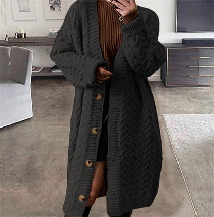 Damen Strickcardigan Voluminöser Zopfdesign Knopfverschluss Beige