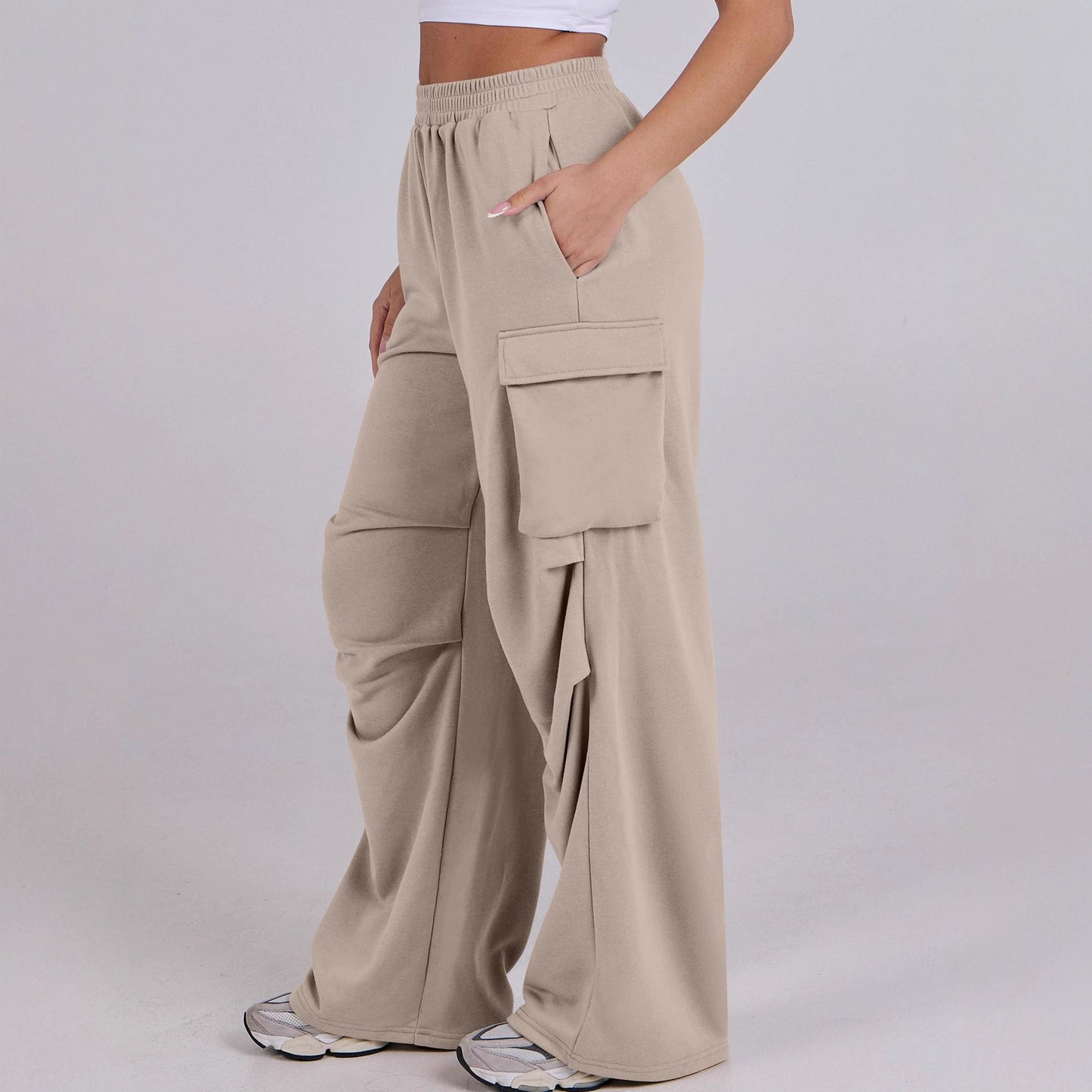 Damen Cargo-Hose Elastischer Bund Weite Beine Norvielle