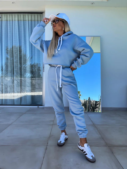 Damen Jogging-Set Cropped Hoodie und Hosen Norvielle Bequem