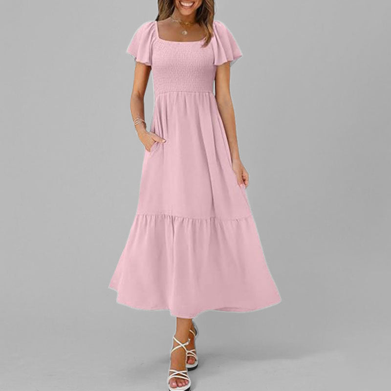 Damen Maxikleid Quadrat-Ausschnitt Voluminöse Ärmel Norvielle