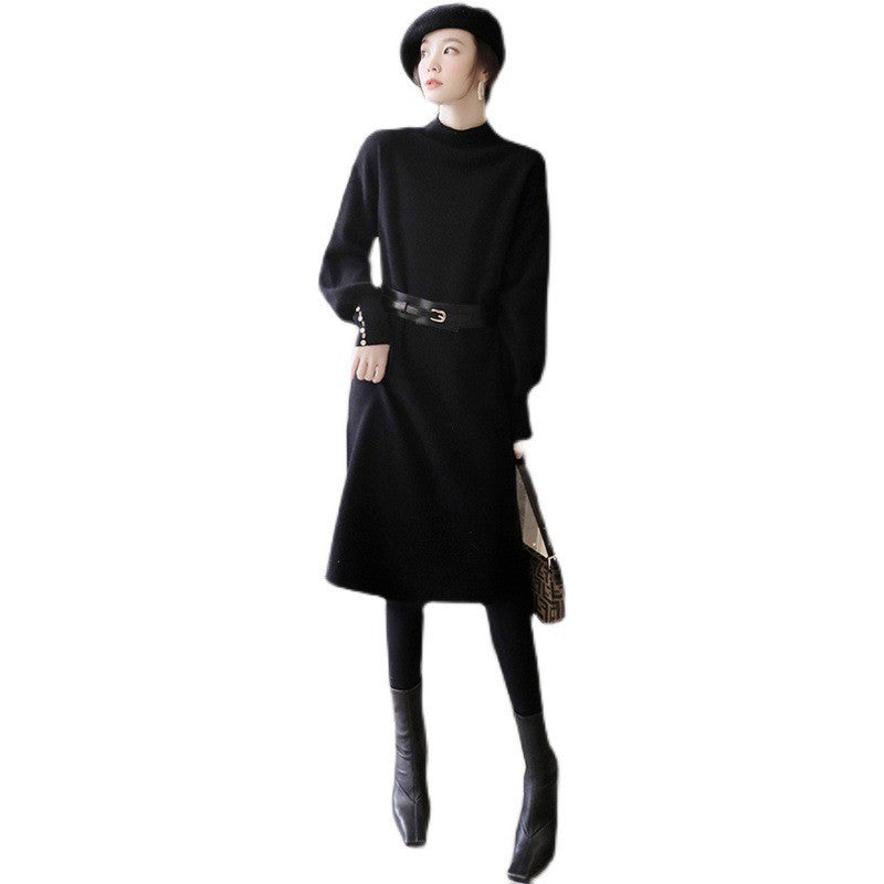 Damen Strickkleid Stehkragen Knopfdetails Norvielle