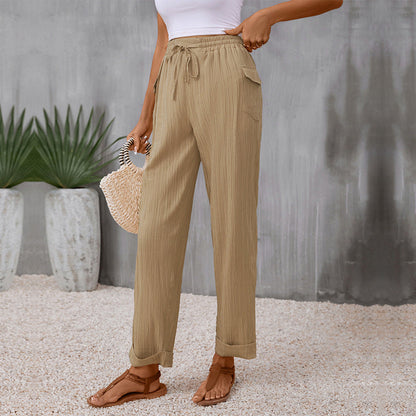 Damen Sommerhose Elastischer Bund Baumwolle Beige