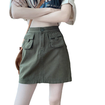 Damen Cargo-Rock Utility-Stil mit Taschen Beige