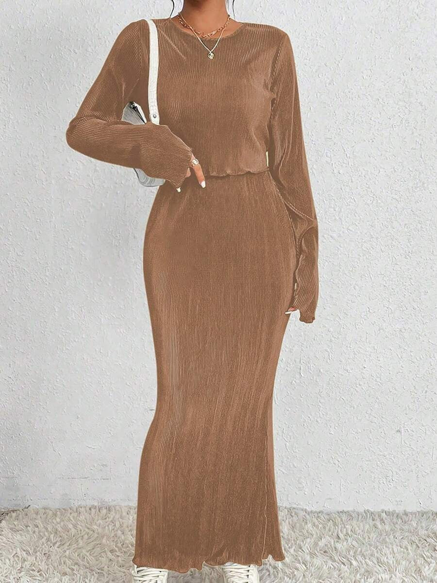 Damen Maxikleid Länge Langärmelig Elegant Norvielle