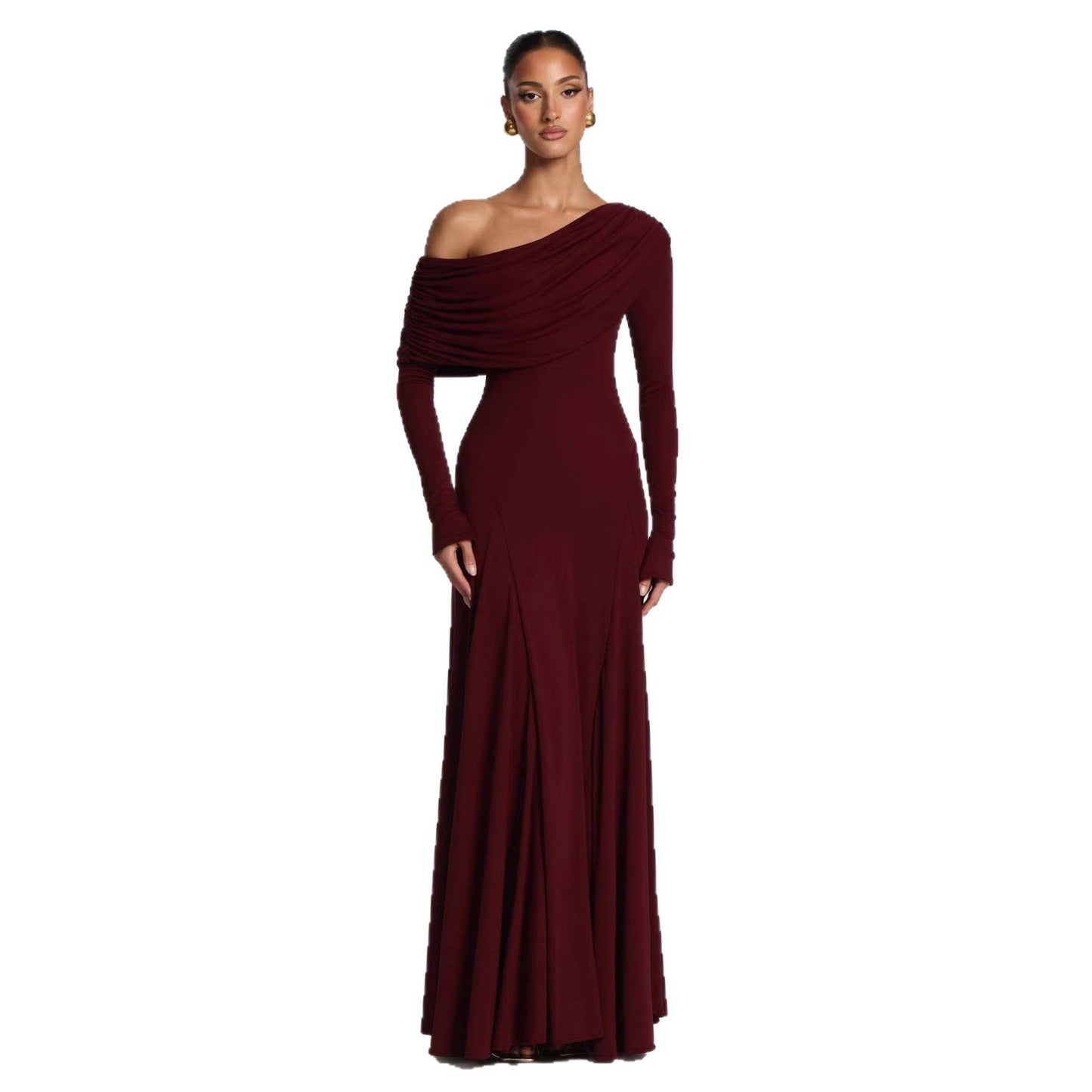 Damen Maxikleid Langarm Asymmetrisch Norvielle