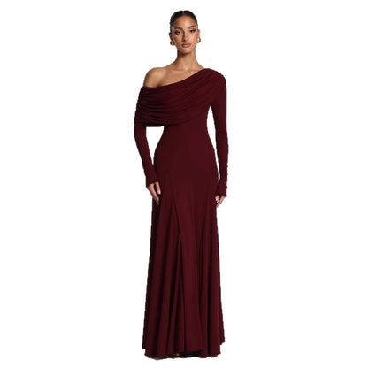 Damen Maxikleid Langarm Asymmetrisch Norvielle