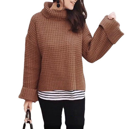 Damen Grobstrickpullover Hochschließend Voluminöse Ärmel Norvielle