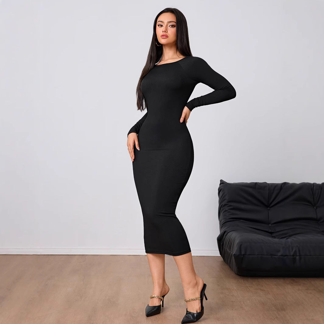 Damen Midi-Kleid Rundhalsausschnitt Länge Knöchel Längsärmel Norvielle - Norvielle