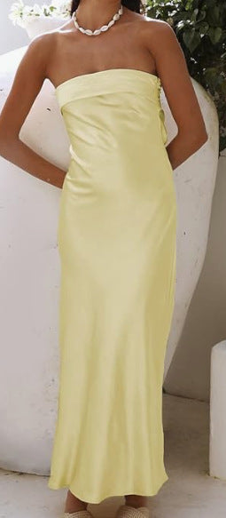 Satin Damen Schlauchtop-Kleid Rückenfrei Hohl