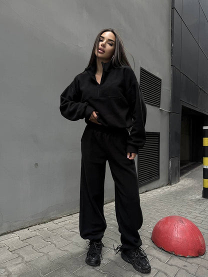 Damen Fleece-Jogginganzug Stehkragen Reißverschluss Norvielle