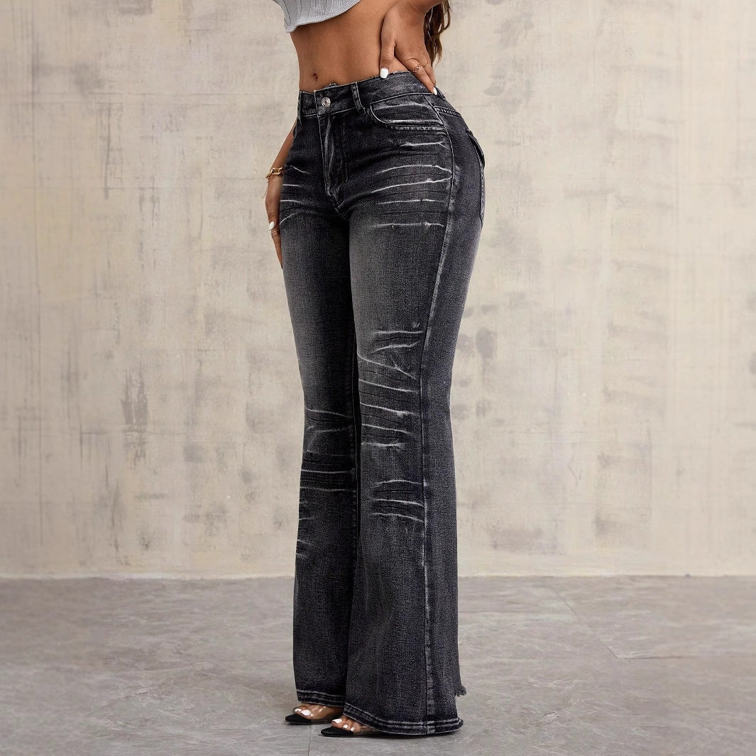 Damen High-Waist Bootcut Jeans Used-Look