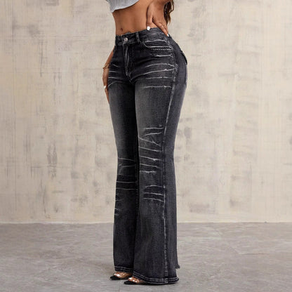 Damen High-Waist Bootcut Jeans Used-Look