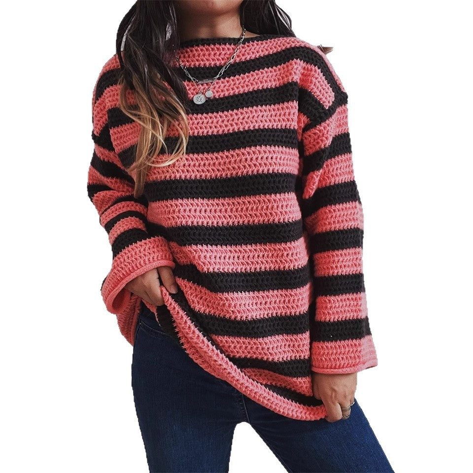 Damen Oversized-Pullover Gestrickt Breites Streifenmuster Norvielle