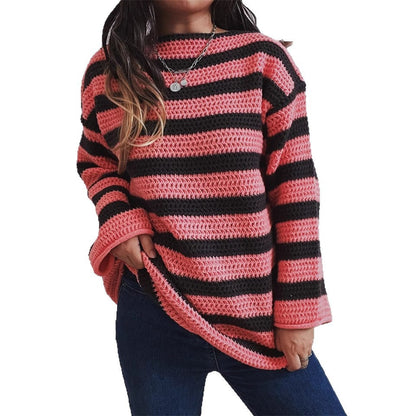 Damen Oversized-Pullover Gestrickt Breites Streifenmuster Norvielle