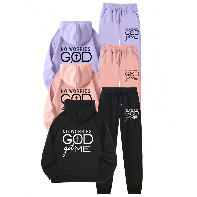 Damen Sportliches Hoodie Jogginghosen Set Norvielle Baumwolle