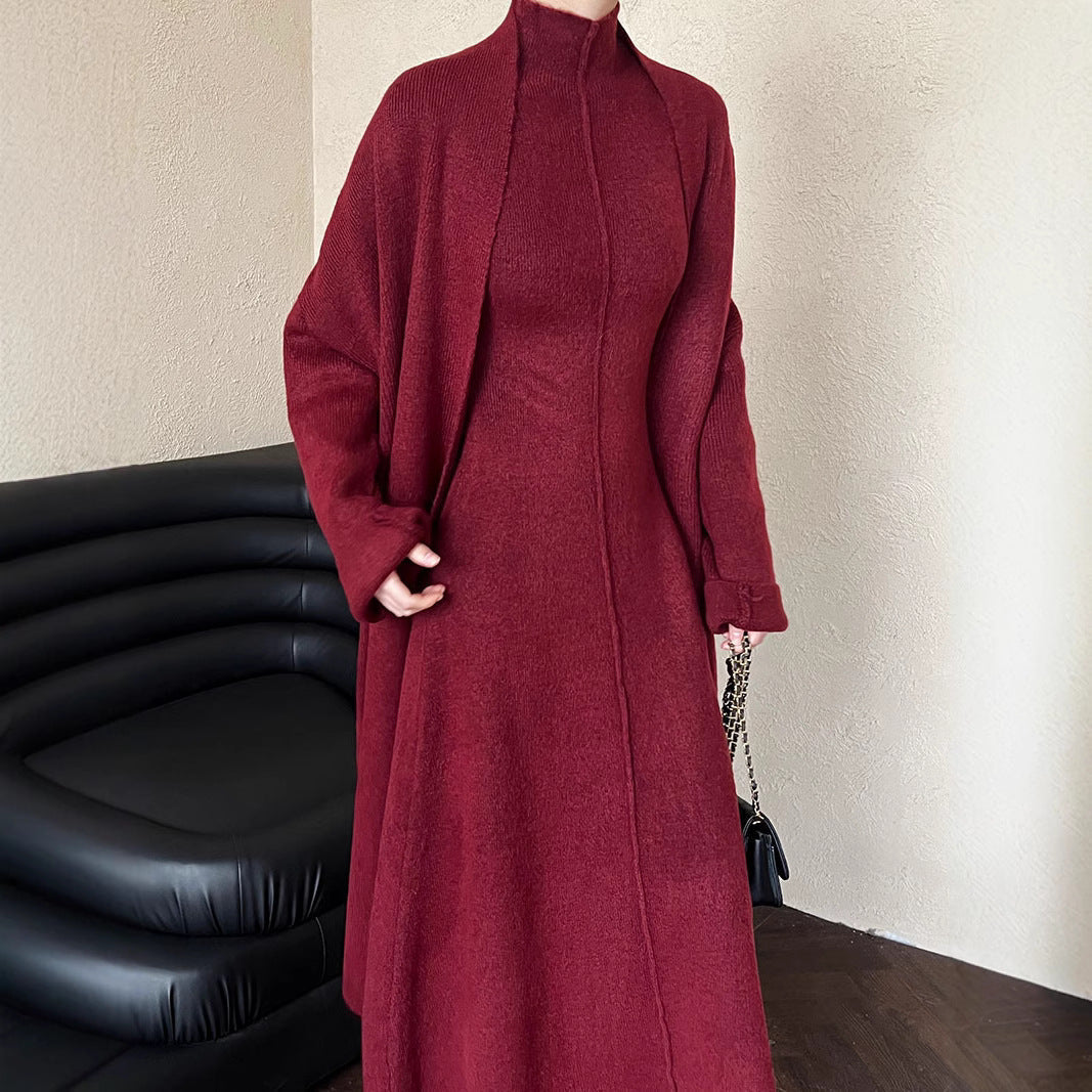 Damen Strickkleid Stehkragen Dekorative Ärmel Norvielle