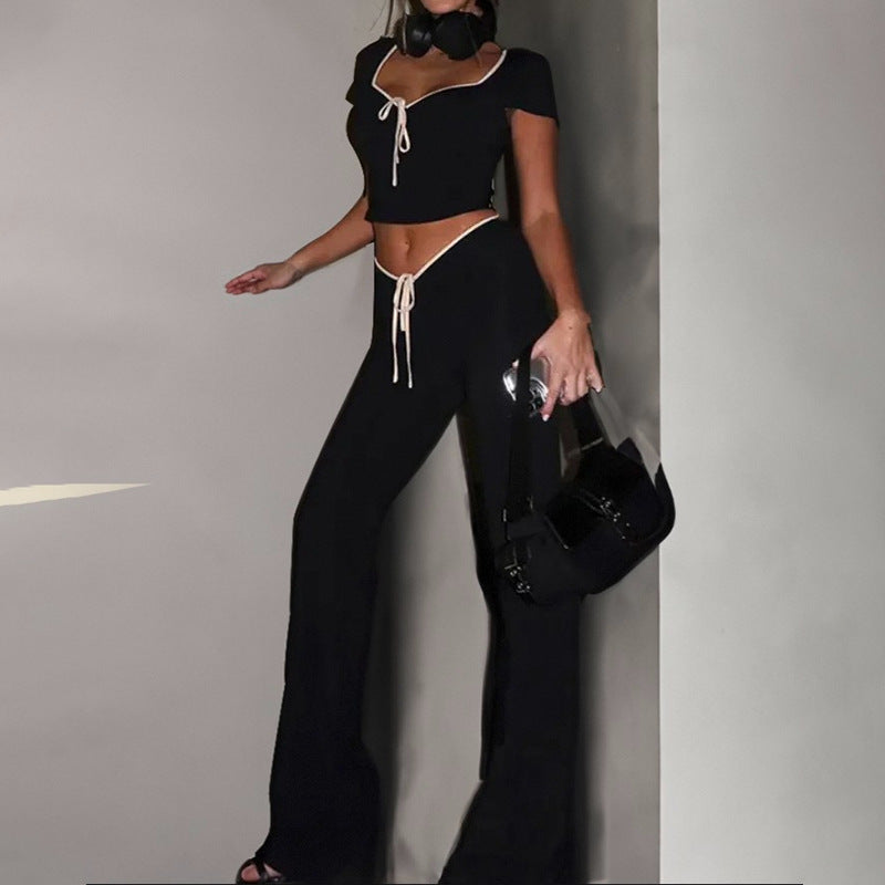 Damen Zweiteiliges Freizeit-Outfit mit Raffung und Bindeband