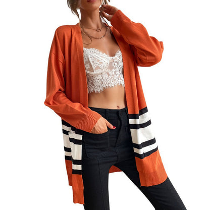 Damen Strickjacke Streifenmuster Taschen Norvielle