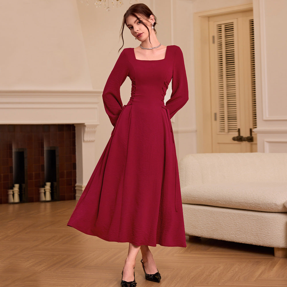 Damen Maxikleid Quadratischer Ausschnitt Rüschen Norvielle