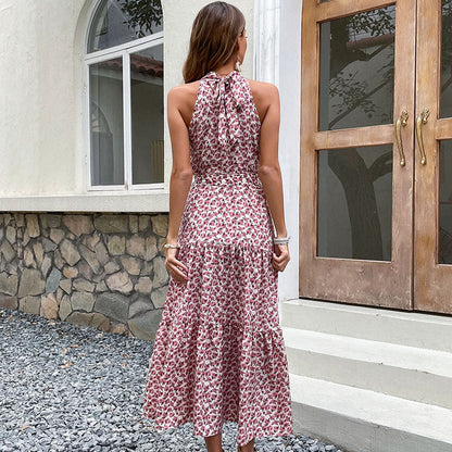 Damen Maxikleid Florale Rüschen Eleganter Taillengürtel