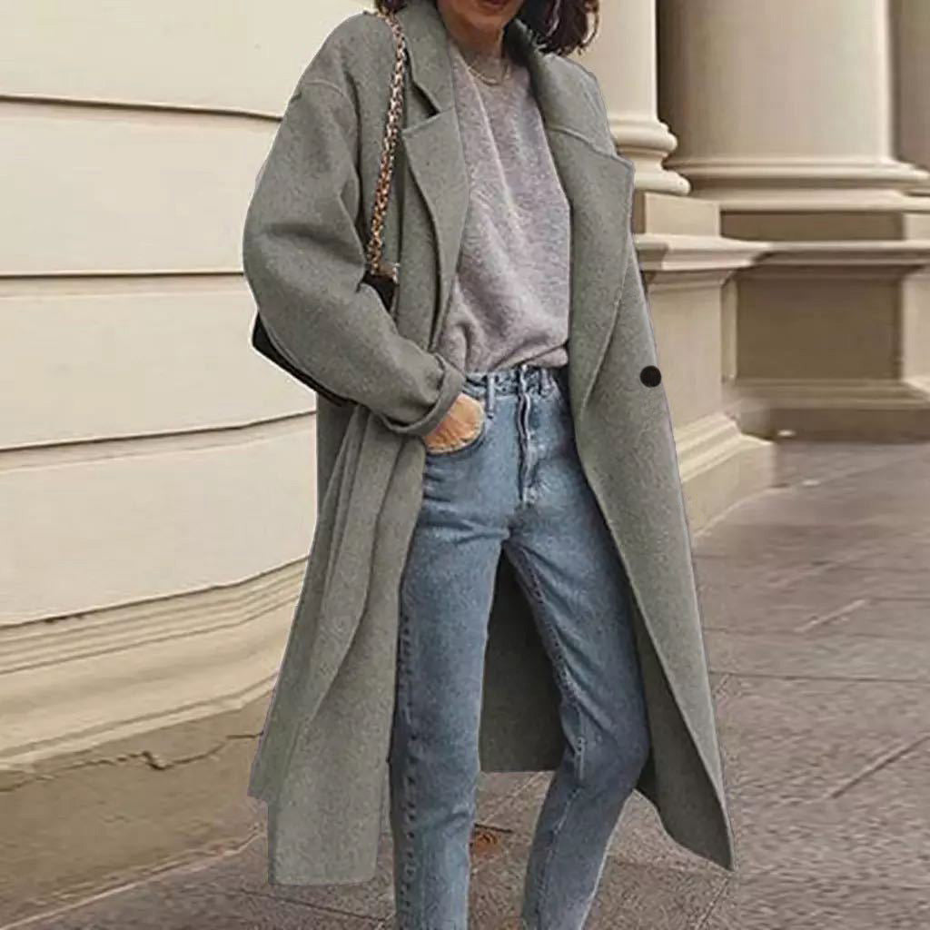 Damen Oversized Wollmantel Klassisches Design