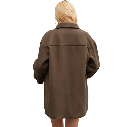 Damen Oversized-Hemdenjacke Weich Norvielle Mit Taschen Beige