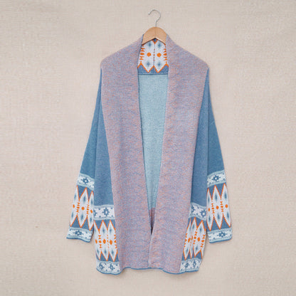 Damen Strickjacke Langarm Geometrisches Muster Offene Taschen