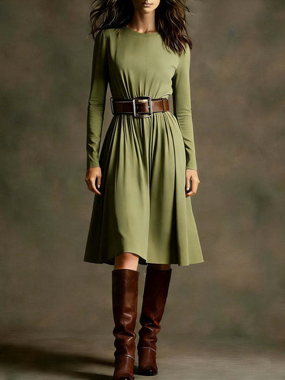 Damen Elegantes Kleid Langarm Taillengürtel Norvielle