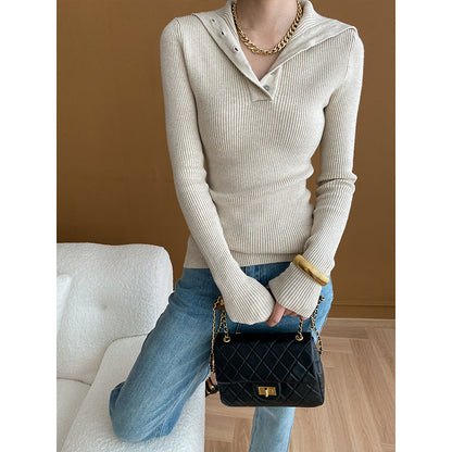 Damen Strickpullover V-Ausschnitt Knopfleiste Norvielle - Norvielle