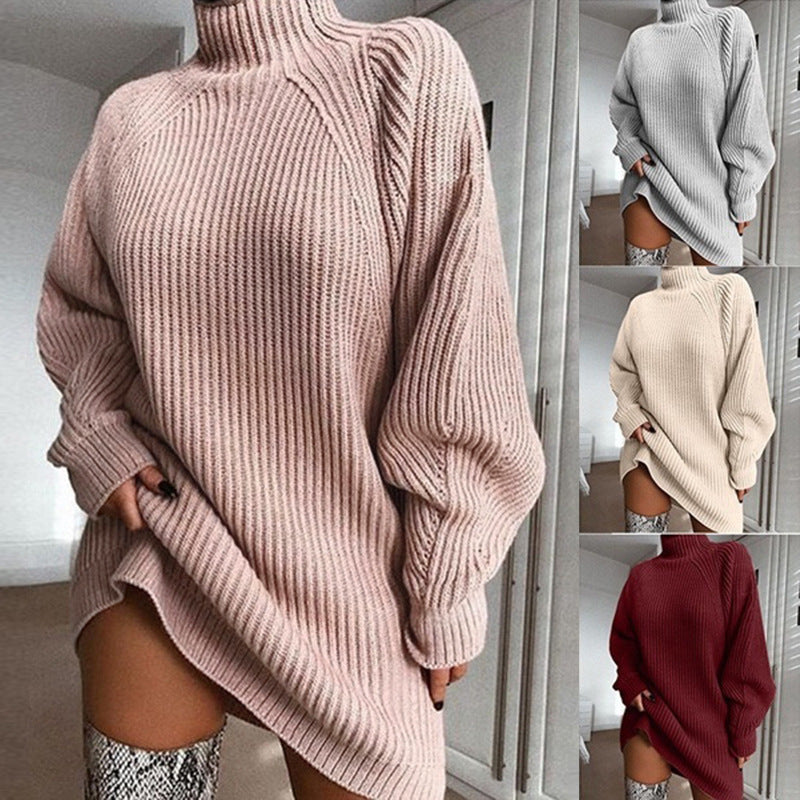 Damen Strickpullover Oversized Stehkragen Rippenmuster Beige - Norvielle
