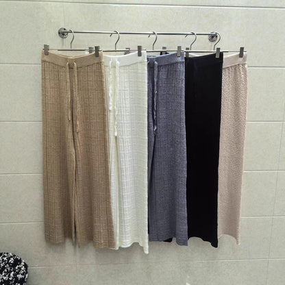 Damen Sommerhose Weite Elastischer Bund Streifenmuster Beige