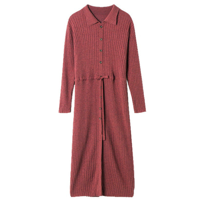 Damen Strickkleid Knopfleiste Taillengürtel Norvielle