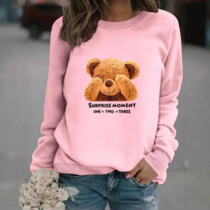 Damen Sweatshirt Bärenmotiv Baumwolle Weiß