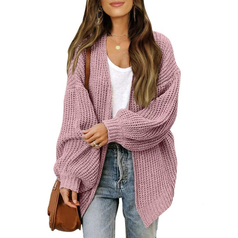 Damen Strickjacke Oversized Luftig V-Ausschnitt Beige